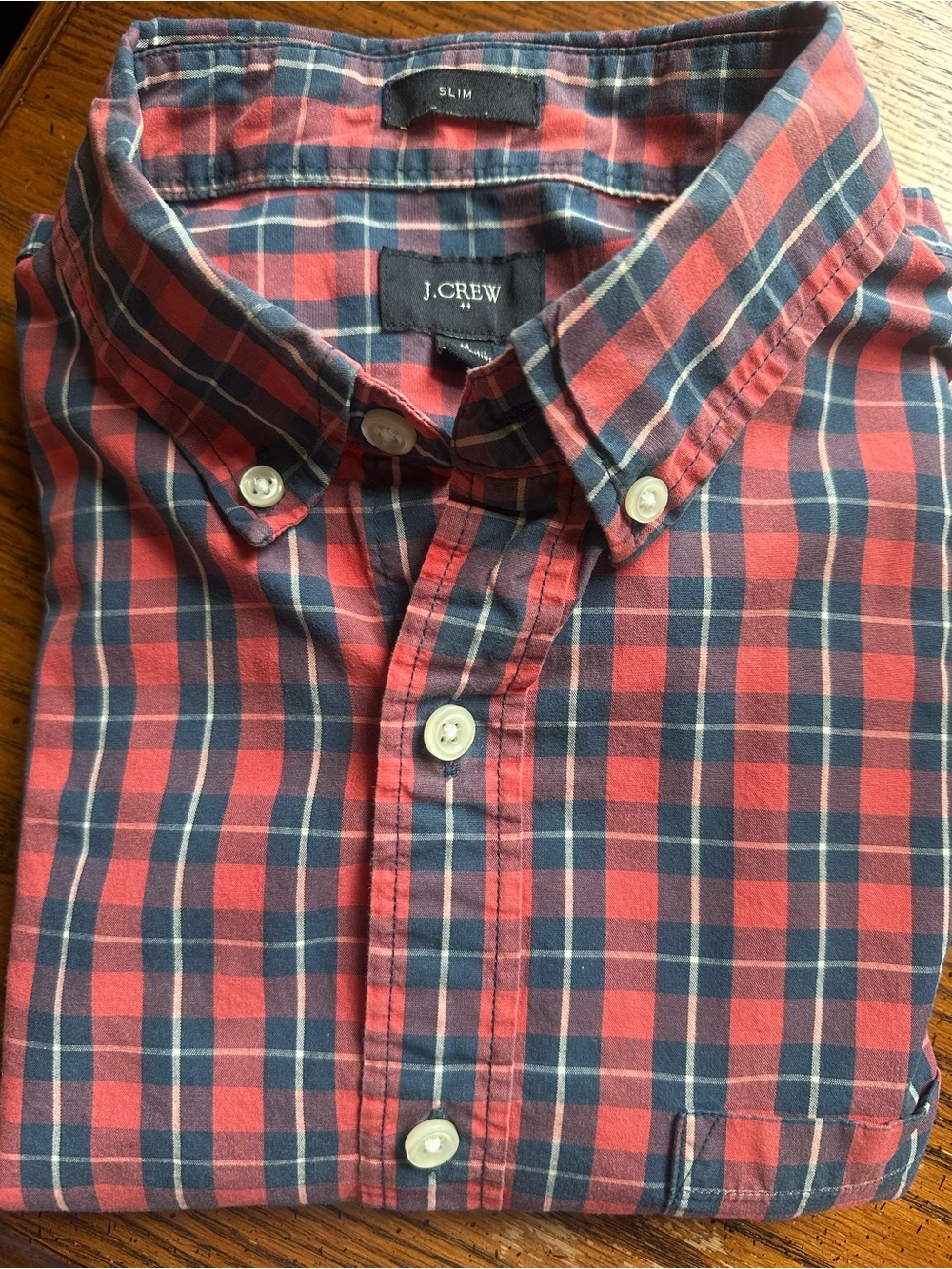 J. Crew Slim Red and Navy Plaid Button-Down Shirt